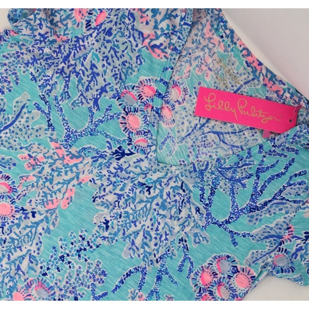 NEW Lilly Pulitzer Etta V-Neck Blue Ibiza Now You Sea Me Top T-Shirt Size XS NWT